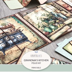 Kit digital de bolsillo, carpeta imprimible, carpeta de la cocina de la abuela, kit de carpeta para insertar en diario basura, descarga digital