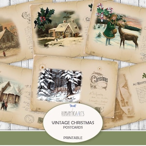 Weihnachtspostkarten, Weihnachten und Winter Landschaft Decoupage Papier, weiße Weihnachtskirche, Landschaft Digital Winter Papier, viktorianische Karten