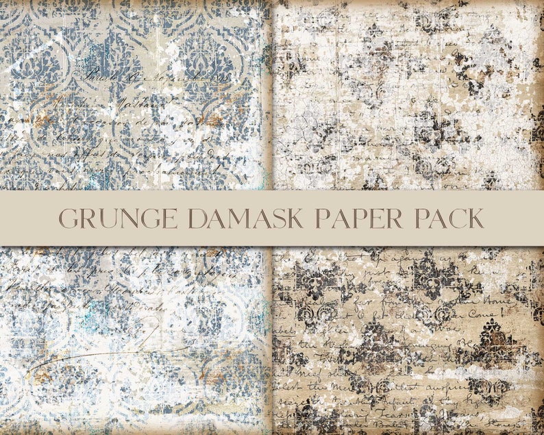 Grunge Damask Pattern Paper Pack, Wallpaper Style, Damask Digital Paper, Vintage Damask, Background Paper, Journal Supply, Digital Download image 7