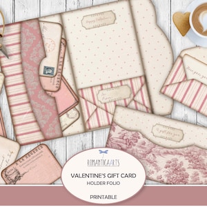 Geschenkkartenhalter Valentinstag Folio, Papierbasteln Set, Valentinstag Andenken, Rosa Ordner, Druckbares Folio, digitaler Download