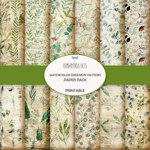 Papier à motif verdure aquarelle, papier de scrapbooking, téléchargement numérique, botanique numérique, botanique minable, verdure imprimable, papier numérique