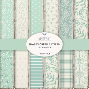 Papeles con estampados verdes desgastados, Junk Journal, papel tapiz verde, papel para decoupage, fondo digital, lunares, rayas, damasco, papeles digitales