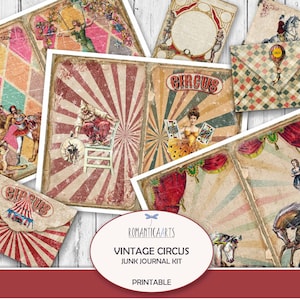 kit de journal de cirque vintage, cirque victorien, acrobates vintage, cirque antique, vieux cirque coloré, journal indésirable, téléchargement numérique