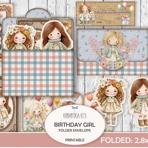 誕生日の女の子用フォルダー封筒、10歳の誕生日、ギフトカードホルダー、マネーホルダー、ダウンロード可能なプリント、印刷可能な誕生日、ジャンクジャーナルフォリオ