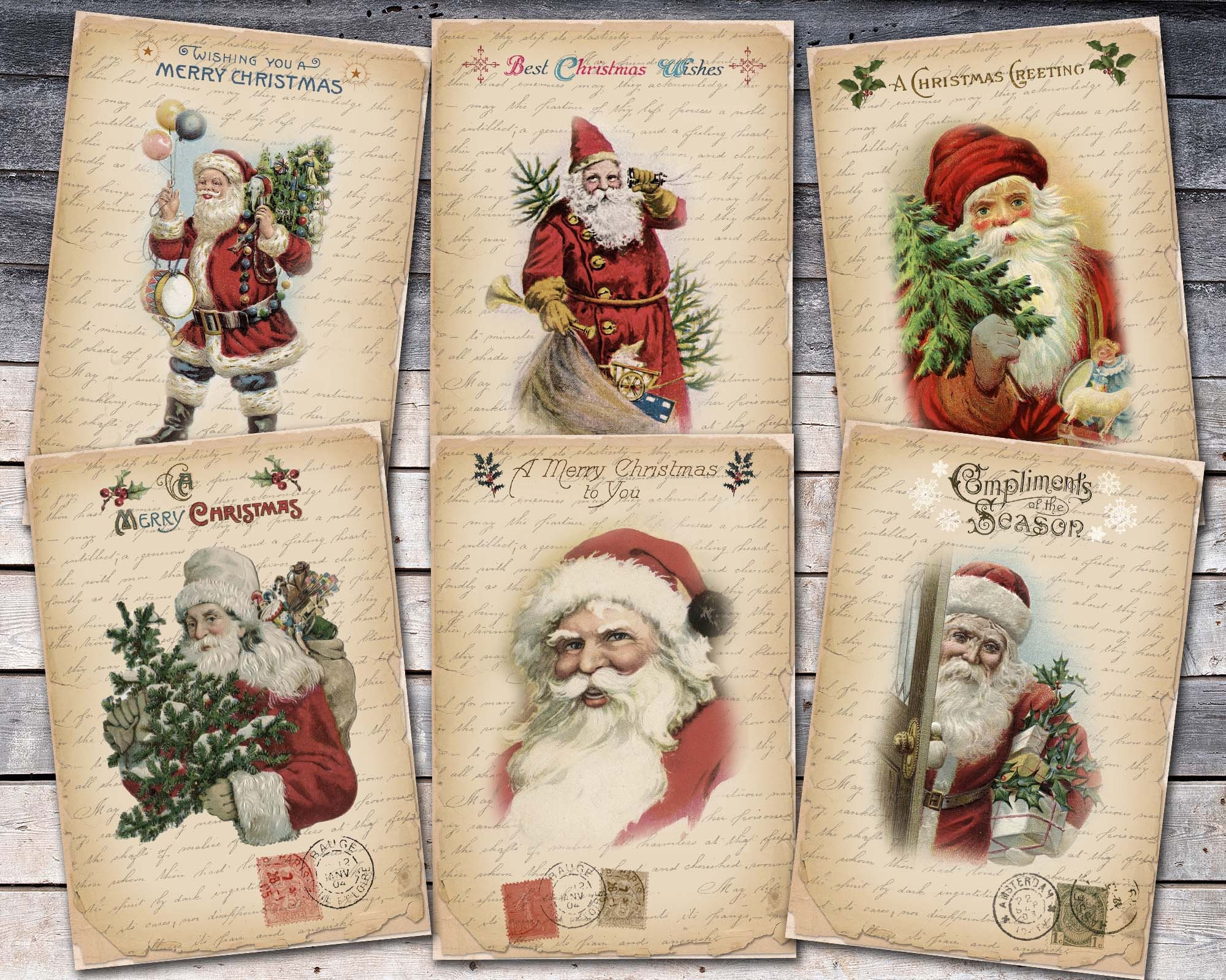 Vintage Christmas Santa Downloads Old World Santa Printable - Etsy