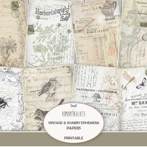Kit de journal indésirable, pages de journal indésirable, éphémères botaniques, tons neutres, style vintage, oiseaux, papillons, fleurs, téléchargement numérique