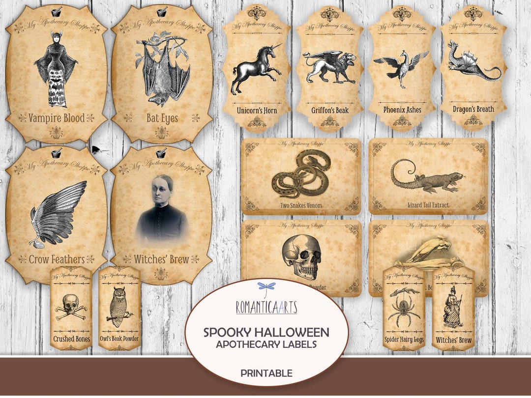 Halloween Spooky Apothecary Labels, Digital Vintage Halloween Witch Tag ...