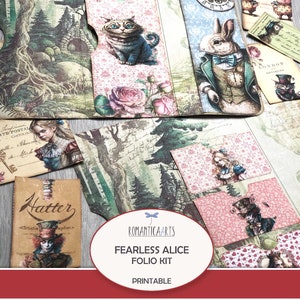 Kit folio numérique Alice au pays des merveilles intrépide, journal folio imprimable, ensemble folio pli en trois, encart de journal indésirable, téléchargement numérique