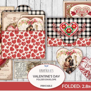 Saint-Valentin imprimable, dossier enveloppe, folio de journal indésirable, porte-cartes cadeau, clipart Saint-Valentin, rouge et noir, kit de carnet, Saint-Valentin vintage