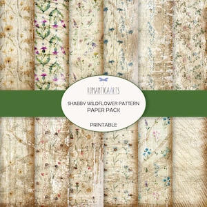 Grungy Wildblumen-Muster-Papier für Journal, Blumen-Digital-Papier für Scrapbooking, digitaler Download, Botanische Digital, Junk-Journal-Versorgung