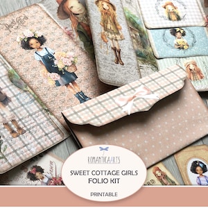 Kit folio Sweet Cottage Girls, folio pliable imprimable, folio vintage Country Girl, journal folio, dossier chargé, téléchargement numérique