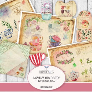 Kit de diario basura para una fiesta de té, imprimible de té, papel para amantes del té, efímeras de té, efímeras de scrapbooking, material para diario basura, descarga digital
