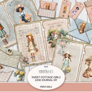 Süße Landhaus Mädchen Junk Journal Kit, Schäbige Land Bauernhof Mädchen Digital Download, Vintage-Stil, Scrapbook Papier