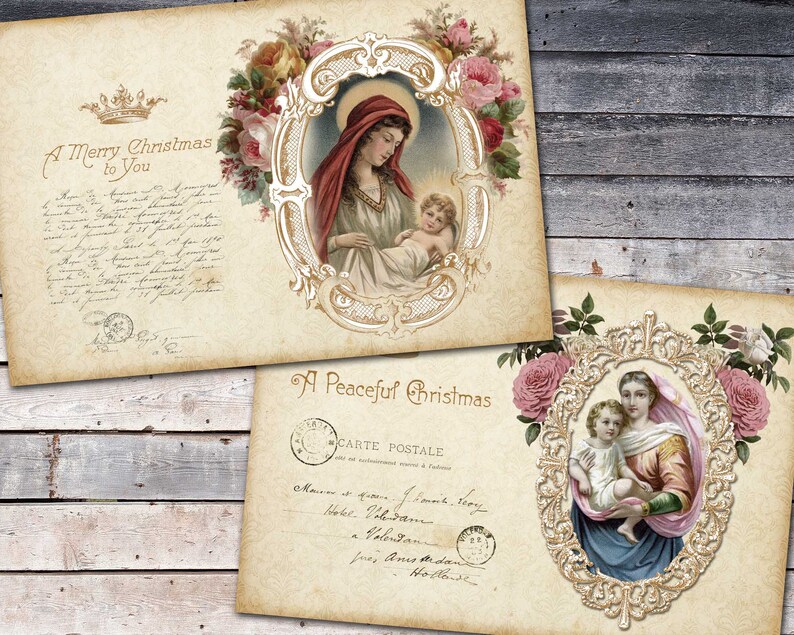 Madonna and Child Printable Mary Christmas Card Shabby | Etsy