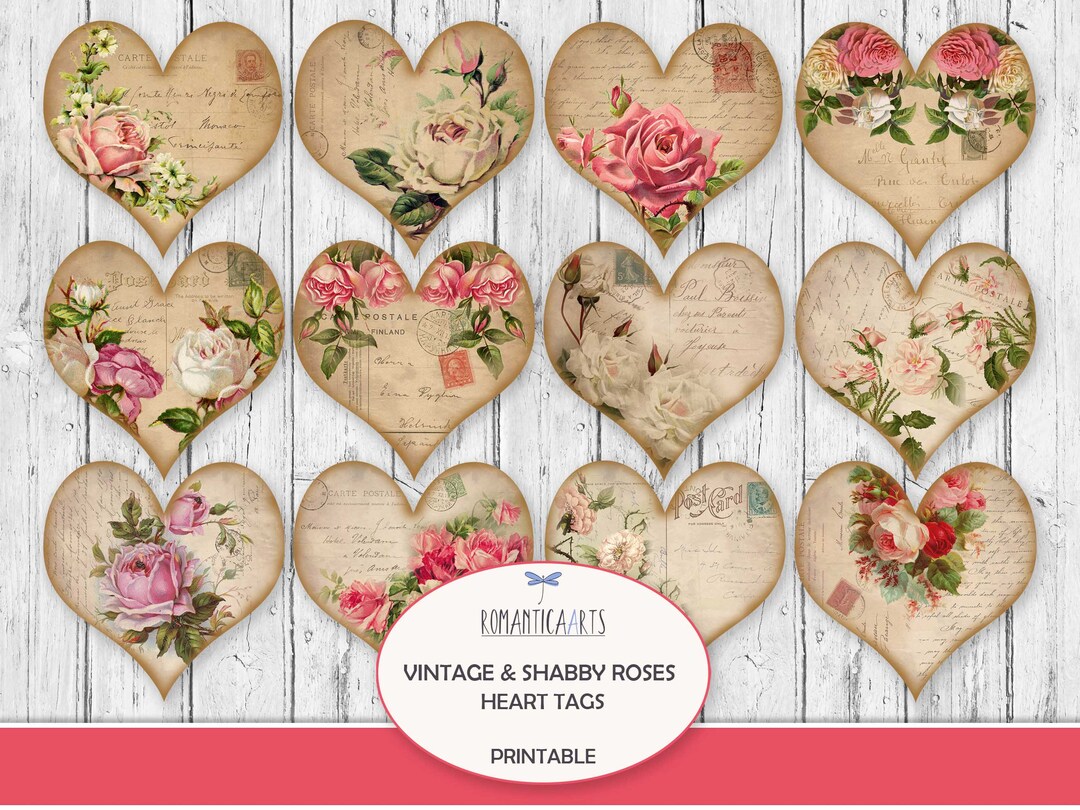 Roses Heart Tag, Heart Card, Shabby Roses, Vintage Roses, Valentine's ...