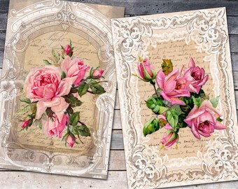 Shabby Rose Journal Paper Vintage Rose Pink Roses Printable - Etsy