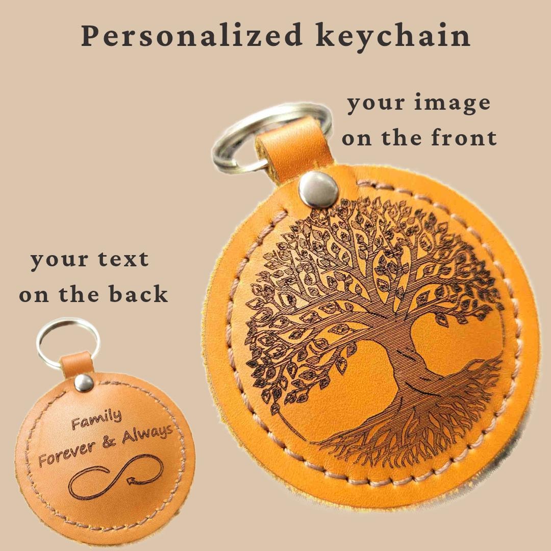 Custom Engraved Leather Keychain – Personalized Image & Text - Etsy