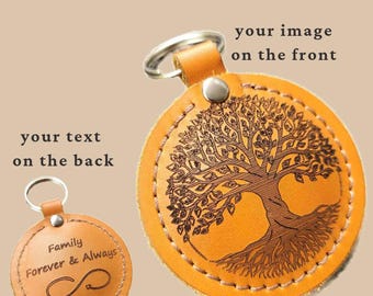 Custom Engraved Leather Keychain – Personalized Image & Text