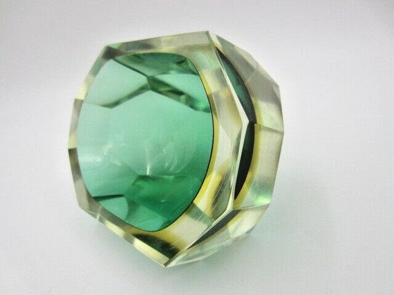 Mandruzzato Faceted green amber in blue Murano So… - image 2