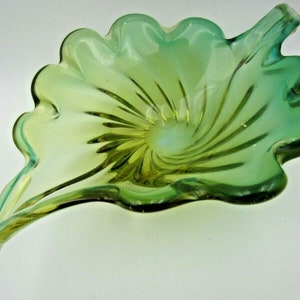 Murano Mid Century green opaline and Amber Leaf Bowl Barovier and Toso Italy