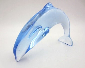 Baccarat Dauphin Blue Dolphin Swimming Figurine Vintage Crystal