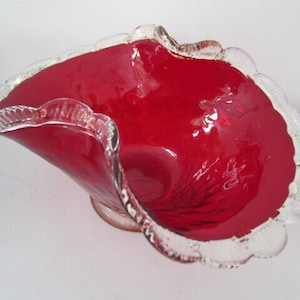 Barovier Toso vintage Murano c1950 ruby red art glass bow tie bowl Italy