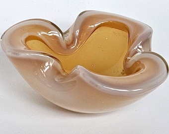 Cuenco Archimede seguso de cristal de murano opalino y alabastro naranja borde plegado