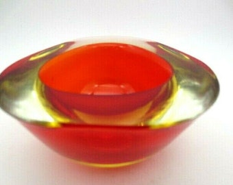 Mid century Murano geode bowl Poli Seguso era XL red / amber art glass