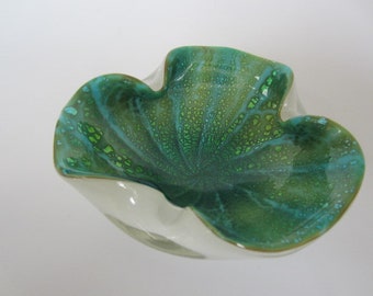 Archimede seguso murano opaline green and gold alabastro circus tent design bowl