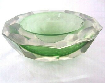 6KG 25 cm Murano Mandruzzato verde sommerso diamante tallado arte tazón de caviar de vidrio XXL