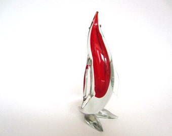 Penguin vintage murano da ros cenedese red n glowing green sommerso art glass