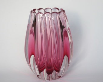 Archimede seguso vetri d'arte murano sommerso barbie pink italian art glass vase w/label c50s rare
