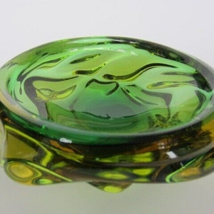 Archimede seguso green and amber italian murano art glass jelly mould bowl