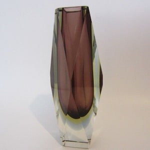 Geometric purple amber blue Murano italy sommerso symmetric art glass vase