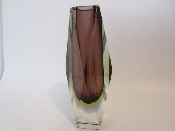 Geometric purple amber blue Murano italy sommerso symmetric art glass vase