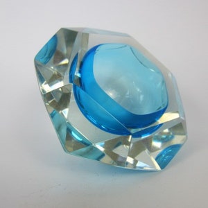 Murano xxl light blue faceted sommerso art glass bowl poli seguso era
