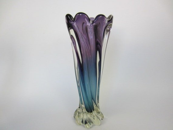 【コンビニ受取対応商品】 Blue Purple Sommerso Vintage Ribbed Twisted Vase Glass Art 工芸品