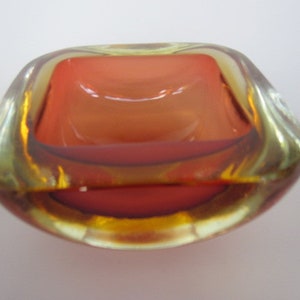 Murano seguso poli sommerso pink & golden amber square glass geode bowl