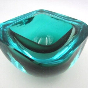 Diamond shape poli seguso era green / green sommerso murano art glass geode bowl