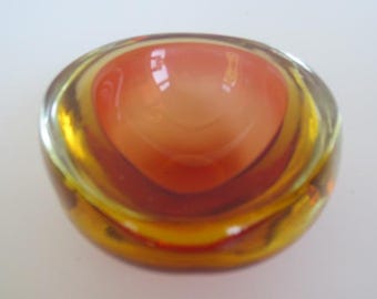 Murano seguso poli sommerso pink & golden amber pear shaped glass geode bowl