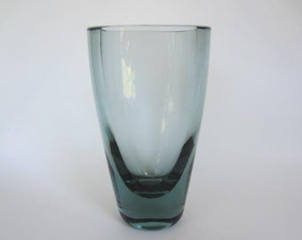 Tall scandinavian mid-century holmgaard vase per lütken handmade clear blue