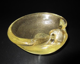 Murano seguso polveri italian 24k gold art glass shell bowl vintage handcrafted