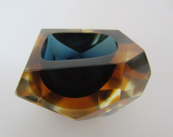 Murano crystal glass sommerso faceted sculptural bowl by flavio poli, 1960s,