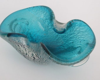 Murano sommerso bowtie bowl clear blue and silver mid-century italian design