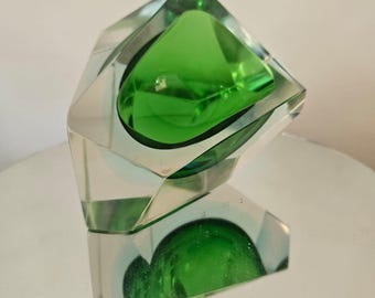 Murano green blue pink sommerso faceted sculptural bowl flavio poli 60s Italy RARE