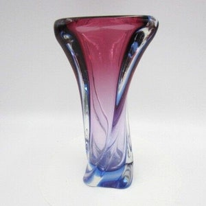 Murano purple / blue sommerso art glass vase poli seguso era square twisted body