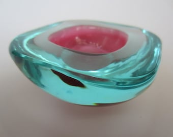 Watery ice blue & pink murano art glass bowl space age mid century sommerso rare