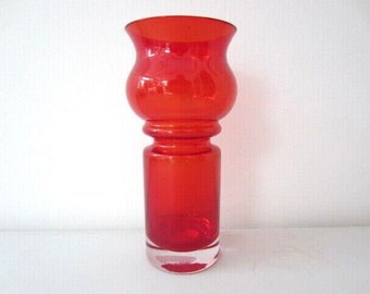 Vintage Finnish Riihimaki RIihimaen Lasi red glass hooped vase