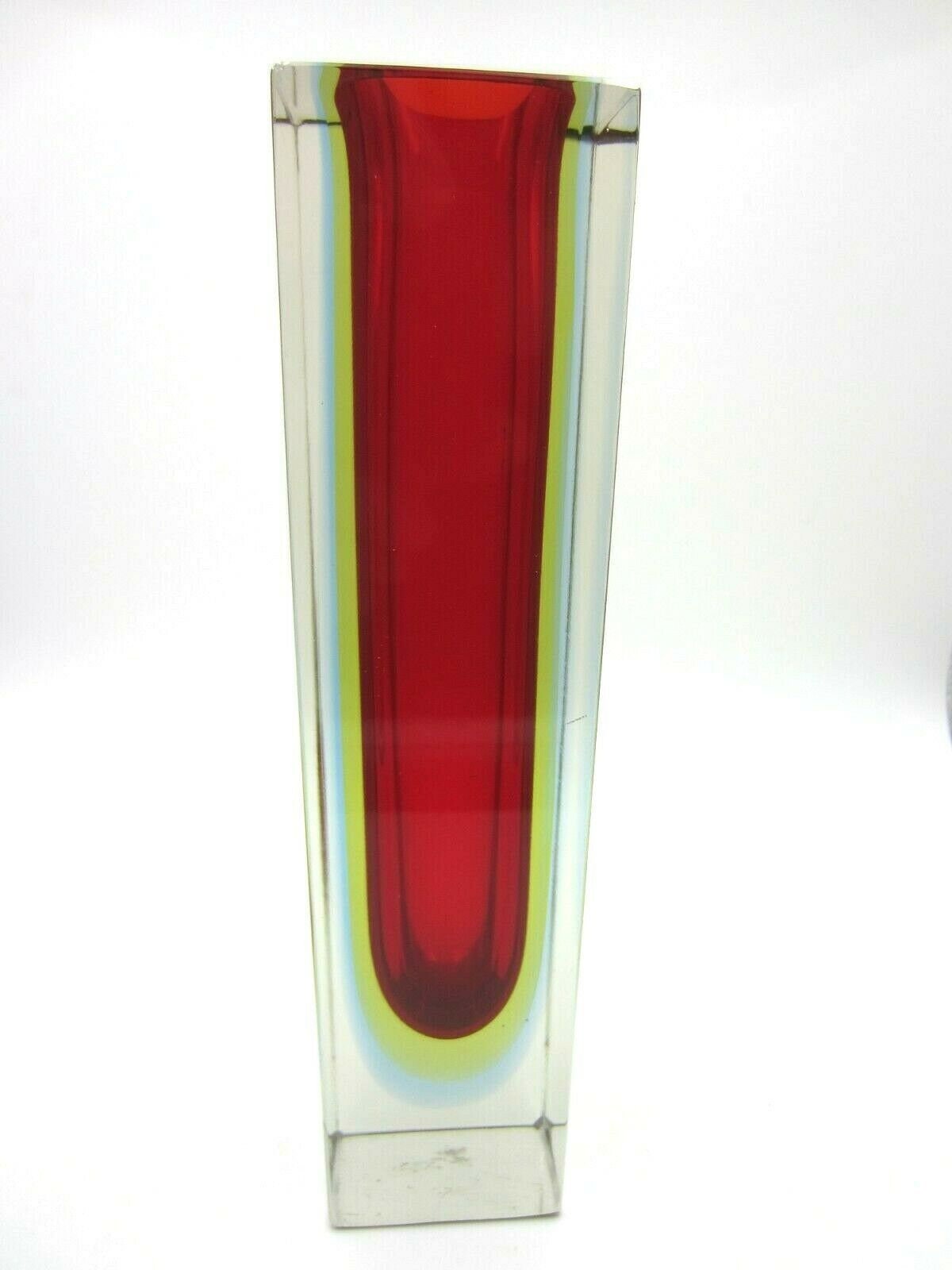 Geometric Murano block vase faceted red blue and glowing green Etsy