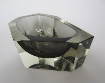 Rare extra large faceted smokey grey murano geometric art glass mandruzzato bowl